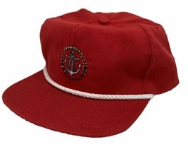 Vintage Hilton Head Hat Cap Strap Back Red w/ White Rope &amp; Anchor Logo One Size - £15.91 GBP