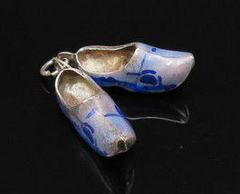 925 Silver - Vintage Double Enamel Dutch Clog Shoes Charm Pendant - PT21535 - $33.93