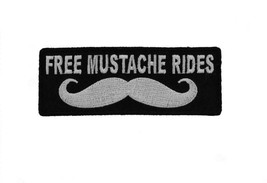 Free Mustache Rides 4&quot; X 1.5&quot; Funny Iron On Patch (4753) (Ff) - £4.65 GBP
