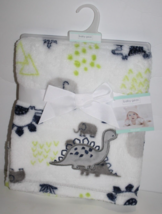 An item in the Baby category: Baby Gear Gray Dinosaur Elephant Baby Blanket Soft Plush White Green 30" New Tag