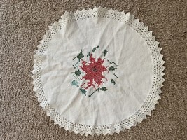 Hand Embroided Flower Round Home Table Decor - e751 - $3.96
