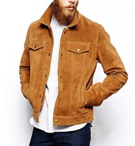 Men's Brown Suede Leather Jacket Slim fit Biker Motorcycle Jacket  - $129.99