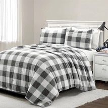 Twin Size Plaid Soft Faux Fur Comforter Set in Black White Grey - £215.25 GBP