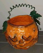 Orange Metal Halloween Jack O Lantern Candle Holder Decor Pumpkin Vintage - $369.76 MXN
