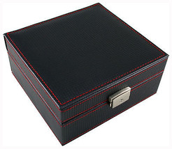 Carbon Fiber Pattern BOX BLACK WITH RED STITCHING  6 watches WATCH CASE  - £30.02 GBP