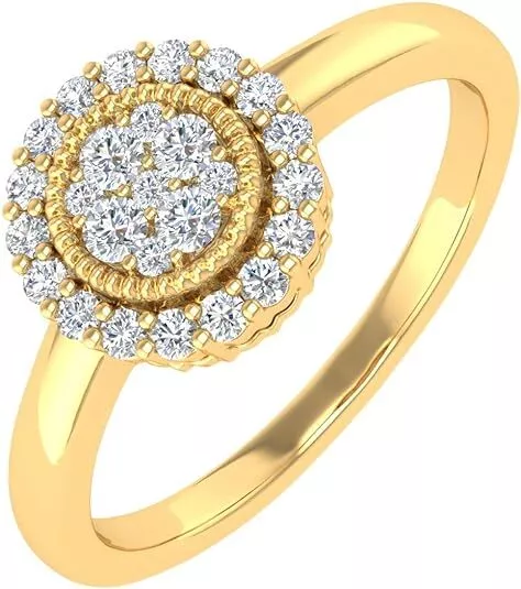 2 Ct Round Cut Cubic Zirconia Round Shape Halo Ring Silver Yellow Gold Plated - £84.42 GBP