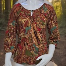 Lauren Ralph Lauren Top Womens L Paisley Fall Print Peasant Pullover Boh... - $23.98