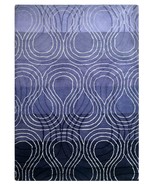 Purple Curved Lines Designer Geometric Wool Rug Area Design Rug Hand tuf... - £326.44 GBP+