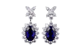 3Ct Oval Cut Blue Sapphire Women&#39;s Drop &amp; Dangle Earrings 14K White Gold Finish - £70.39 GBP