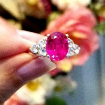 3Ct Pink Ruby Simulated Diamond Engagement Ring 14K White Gold Plated Silver - £94.95 GBP