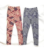 LuLaRoe Leggings Girls Tween 2 Pairs Red And Blue American Patterns Acti... - $15.73