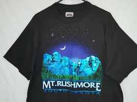 Vtg Mt Rushmore SHINY Metallic T Shirt Mens Sz Large L Black All Over Vtg - £18.60 GBP