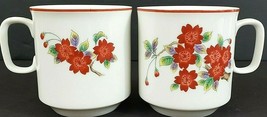 Neiman Marcus Floral Tea Cups 3 1/4&quot; x 3&quot; Red Set Of 2 - $14.95