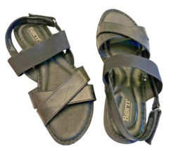 Sandals Born Women&#39;s Zinnia Slingback Black Flat Leather F45403 Size 9 Shoes - £30.77 GBP