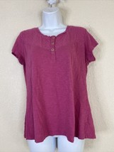Natural Reflections Womens Size M Purple Lace Neck Henley T-shirt Short Sleeve - £5.64 GBP
