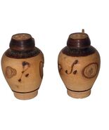 Vintage Mini Wood Handmade Salt &amp; Pepper Shaker Set With Handles Rustic ... - $17.00