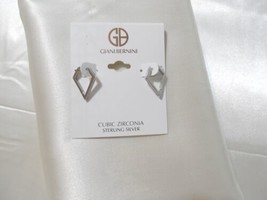 Giani Berni 3/4&quot; Sterling Silver Pave Geometric Snap Closure Drop Earrings Y616 - £22.16 GBP