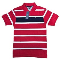 Tommy Hilfiger Boys Short-Sleeved Red Striped Polo Shirt, Size Large 16/18 - NEW - £14.69 GBP