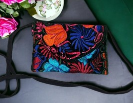 Vintage Floral Embroidered Slim Envelope Crossbody Purse Colorful Bright... - $19.75