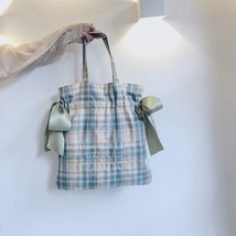 Plaid Women Simple Shoulder Bag Soft Cloth Fabric Handbag Large Capacity Cotton  - £21.93 GBP