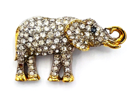 Two Tone Pave Rhinestone Elephant Brooch Pin Good Luck Trunk Up - £20.62 GBP