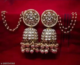 Indian Kundan Earrings Chandbali Gold Plated Traditional Bollywood Jewelry Set g - £6.37 GBP