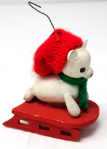 Dakin Polar Bear on Sled Christmas Ornament Wood Red White 1979 Vintage - $15.15