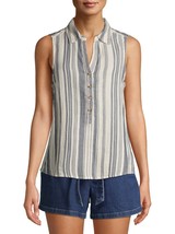 Time And Tru Women&#39;s Double Cloth Henley Sleeveless Top SMALL (4-6) Blue Stripe - £12.68 GBP