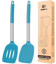 Pack of 2 Silicone Solid Turner,Non Stick Slotted Kitchen Spatulas,High ... - £14.94 GBP