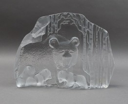 Mats Jonasson 1979 Signed Swedish Bear With Cubs Crystal Glass Sculpture... - $499.99