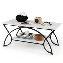 2-Tier Faux Marble Coffee Table with Marble Top and Metal Frame-Black & White -  - $2,847.48 MXN