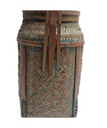 Vintage Turquoise Wicker Basket Boho Farmhouse Picnic Storage Decor - €21,37 EUR