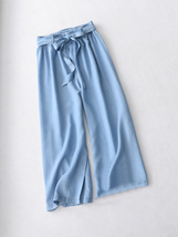 Dark Blue Denim Crop Wide Leg Pants Womens High Waisted Denim Palazzo Pants image 2