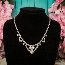Vintage Clear Rhinestone Statement Necklace 15&quot; Silver Tone Choker - £16.19 GBP