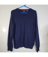 Mens Izod Cotton V-neck Sweater Navy Blue Size Med - $19.49