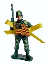 Hand Made Support Our Troops Plastic Soldier Yellow Ribbon Amer. Flag Lapel Pin - £4.59 GBP