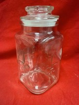 6” Tall Vintage Anchor Hocking Fleur De Lis Clear Glass Apothecary Jar Canister - £6.19 GBP