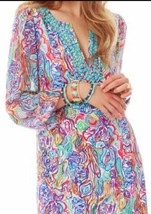 $298 Sz 6 Lilly Pulitzer Saemus What A Catch Beaded Belted Silk Tunic Dr... - £73.93 GBP