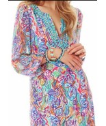 $298 Sz 6 Lilly Pulitzer Saemus What A Catch Beaded Belted Silk Tunic Dr... - £78.04 GBP