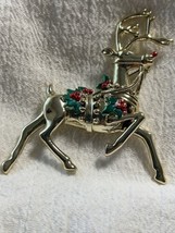 Rudolph The Reindeer Gold Tone With Enamel Brooch Pin Christmas Jewelry - £14.85 GBP