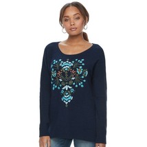 Sonoma Embroidered Thick Soft Fuzzy Knit Sweater - Navy Blue - Medium - £39.92 GBP