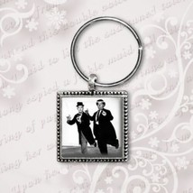 Laurel and Hardy Keyring Antique Silver Plated Keyring Laurel and Hardy gift - £5.17 GBP