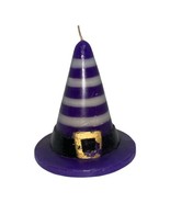 Vintage Witch Hat Shaped Candle Purple White Striped Gold Buckle Halloween - $12.19