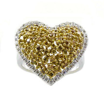 Fine 1.39ct Natural Fancy Yellow &amp; White Diamonds Engagement Ring 18K Gold Heart - £2,027.85 GBP