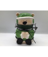 Conagra Brands Ceramic Polar Bear Cookie Jar Green Holiday Winter 8x5 in - $290.79 MXN