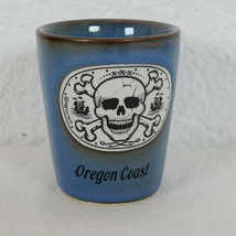 Skull Crossbones Pirate Oregon Coast 2 oz Shot Glass Pacific NW Blue Cer... - $6.90