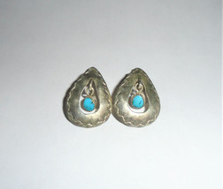 Southwest Sterling Silver Turquoise Dangle Pierced Earrings - £27.70 GBP