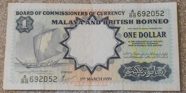 1959 Malaya and British Borneo One Dollar Note, for Money Gift or a Coll... - $79.95