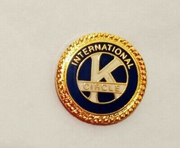 International K Circle Lapel Pin Gold Tone Blue Enamel  1/2&quot; Tie Tack Vintage  - £11.98 GBP