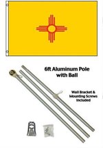 AES 2x3 2&#39;x3&#39; State of New Mexico Flag Aluminum Pole Kit Gold Ball Top - £23.49 GBP